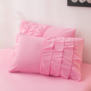 Yadangxiawa Teen Girls Pink Princess Dress Comforter Set Queen Size, 5 Pcs Bed in a Bag Girls Queen, Girls Pink Ruffled Bedding Set, Teen Bedding Sets for Girls Kids with Sheets