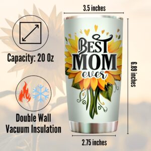 Best Mom Ever Mom Tumbler - Drinking Cup for Mom Gifts for Mom from Daughter Son Kids Mothers Day Cup - Worlds Best Mom Mug Mothers Birthday Sunflower Gifts for Women 20oz Stainless Steel Tumbler