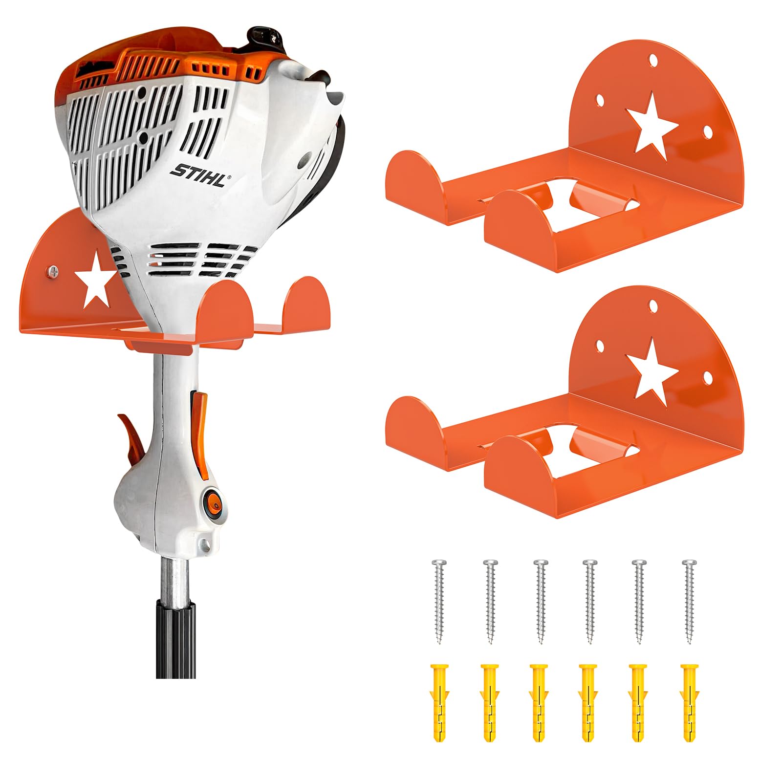 Sulythw 2 Pack Trimmer Rack Garage Garden Power Tool Hanger for Grass Trimmer, Hedge Trimmer, Garage Wall Weed Eater Hanger Holder Garage Trimmer Power Tool Organizer Storage Wall Mount (Orange)