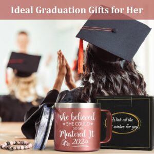 Lifecapido Graduation Gifts, Masters Degree Graduation Gifts, College Graduation Gifts for Her, Graduation Insulated Coffee Mug with Lid, Inspirational Gifts for Women Sister Friends, 14OZ Rose Gold