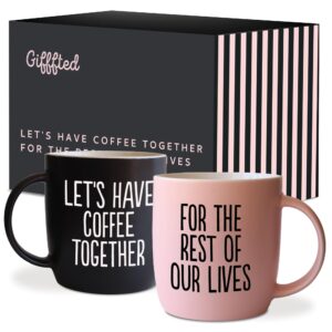 triple gifffted let's have coffee together coffee mug set, engagement wedding gifts for couple, bride and groom newlywed bridal shower, his and hers, mr and mrs, christmas, valentine’s, ceramic 380ml