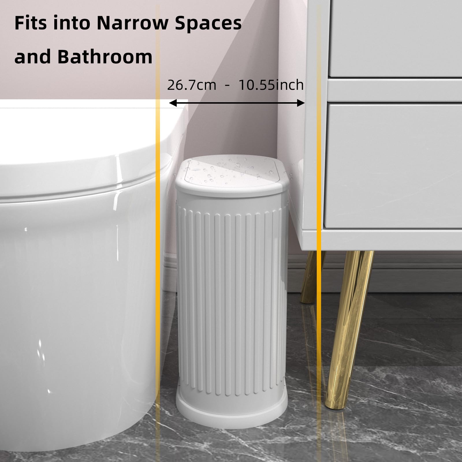 KSSKSS 1.8 Gallons Small White Bathroom Trash Can with Lid, Slim Bathroom Garbage Bin, Removable Liner Bucket, Dog Proof Trash Can with Pop-Up Lid for Bedroom,Toilet