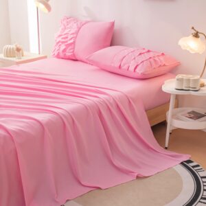 Yadangxiawa Teen Girls Pink Princess Dress Comforter Set Queen Size, 5 Pcs Bed in a Bag Girls Queen, Girls Pink Ruffled Bedding Set, Teen Bedding Sets for Girls Kids with Sheets