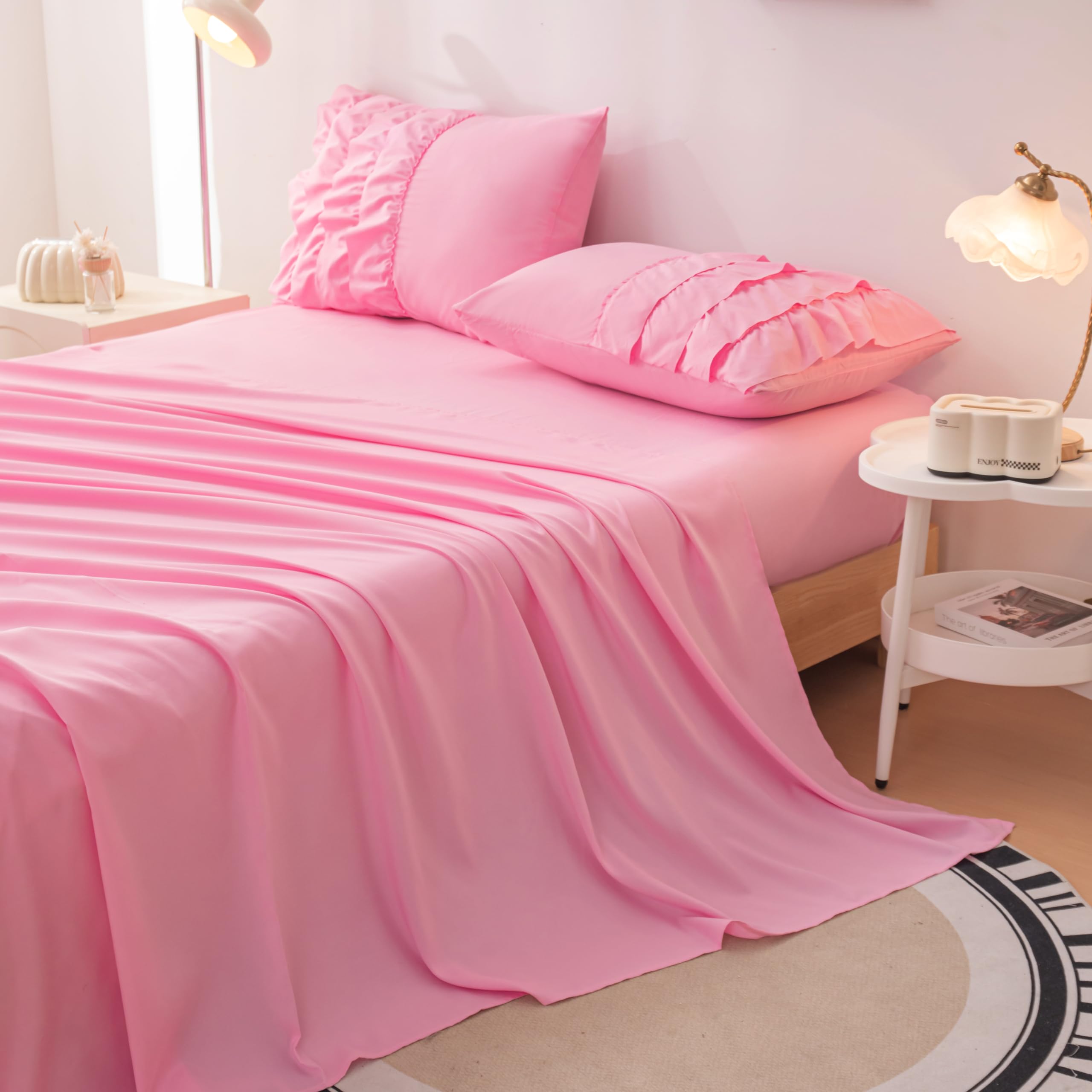 Yadangxiawa Teen Girls Pink Princess Dress Comforter Set Queen Size, 5 Pcs Bed in a Bag Girls Queen, Girls Pink Ruffled Bedding Set, Teen Bedding Sets for Girls Kids with Sheets