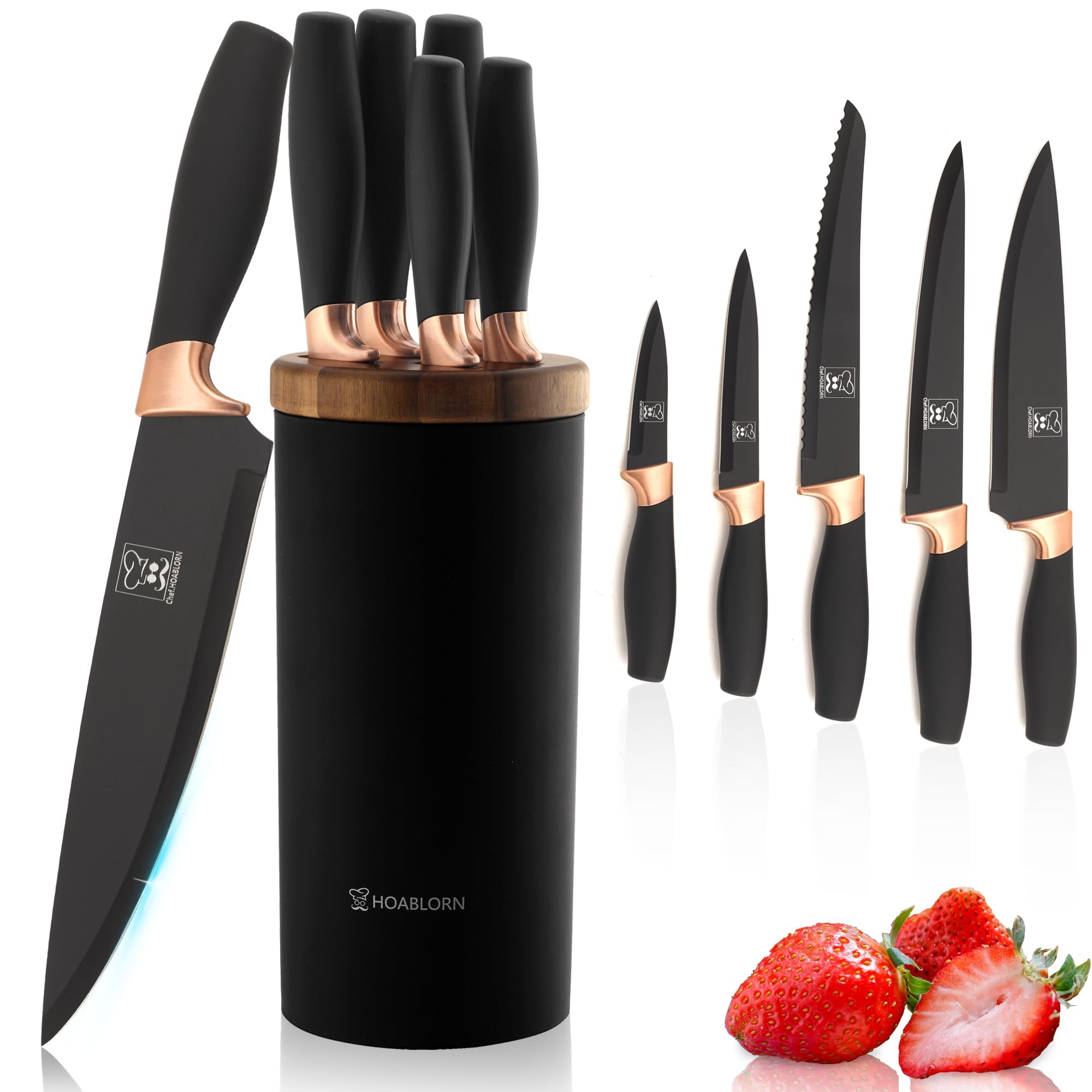 ChefHOABLORN Knife Block Set Universal Round Knife Holder Removable Knife Holder Easy to Clean Space Saving with 5 Knives Kitchen Knife Holder.