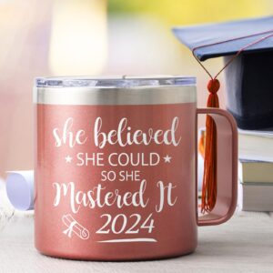 Lifecapido Graduation Gifts, Masters Degree Graduation Gifts, College Graduation Gifts for Her, Graduation Insulated Coffee Mug with Lid, Inspirational Gifts for Women Sister Friends, 14OZ Rose Gold