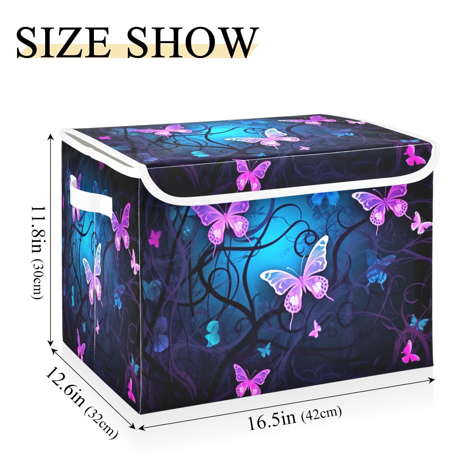 YETTASBIN Purple Blue Butterfly Storage Basket with Lid and Handles, Large Collapsible Fabric Storage Bins Durable Storage Organizer for Shelves, Closet, Bedroom, School, Office, Home Decor