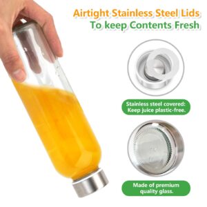 Zukro Glass Juice Bottles with Lids for Juicing 18 oz, Reusable Clear Glass Water Bottles with Stainless Steel Airtight Cap for Refrigerator, 100% Leak Proof, BPA Free, Set of 3