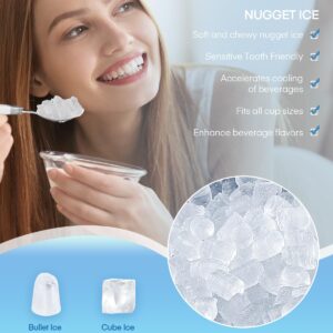 Nugget Ice Maker Countertop, 55lbs/24H Tooth-Friendly Soft Chewable Pebble Ice Machine, Self-Cleaning with Drainpipe, Crushed Pellet Ice Makers for Home Kitchen Party, Stainless Steel