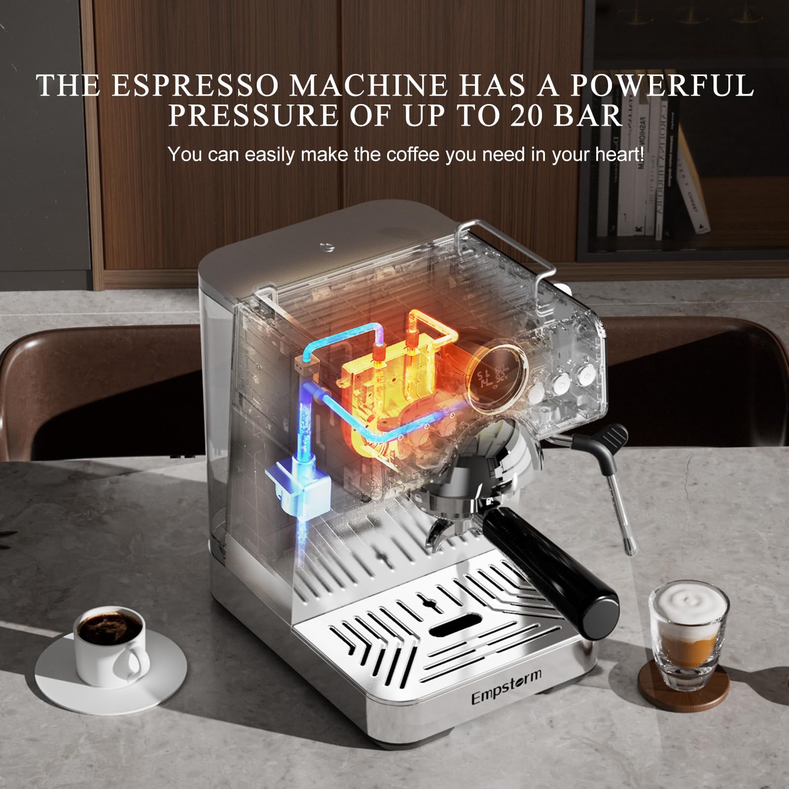 Empstorm 20 Bar Espresso Maker, Espresso Machine with Milk Frother Steam Wand, Compact Espresso Coffee Machine with for Cappuccino, Latte, Fast Heating (EM-CB1-01)