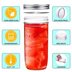 Galssmagic 24 oz mason jars,6 Pack Wide Mouth Mason Jars 24oz with lids,Tall Mason Jars for Canning,Preserving,Fermenting,Pickling