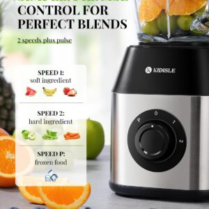 KIDISLE 1200W Powerful Professional Crusher Blender 2.0, 52oz Glass Jar Countertop Blender and Smoothie Blender, Shakes and Smoothies, Ice Crush, Frozen Fruit, Stainless Steel