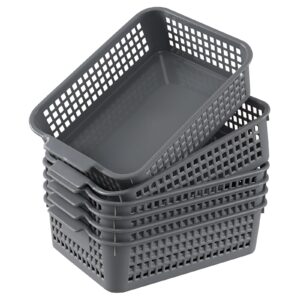 Julyeen 6 Pack Large Plastic Storage Rectangle Baskets Bin, Desktop Organizer Tote Basket, Grey