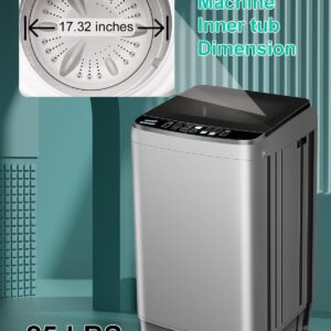 KRIB BLING Full Automatic Washing Machine with LED Display, 25 lbs Portable Washer Drain Pump, Come with a Glass Cover, 8 Programs & 8 Water Levels Selections, Ideal for Camping, Apartment, Dorm, Grey