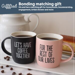 Triple Gifffted Let's Have Coffee Together Coffee Mug Set, Engagement Wedding Gifts for Couple, Bride and Groom Newlywed Bridal Shower, His and Hers, Mr and Mrs, Christmas, Valentine’s, Ceramic 380ML