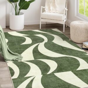 Lahome Abstract 5x7 Rug,Low-Pile Soft Green Rugs for Living Room,Retro Swirl Indoor Floor Carpet Washable for Dining Room Office Bedroom Entryway Non-Slip (5x7ft,Sage Green)