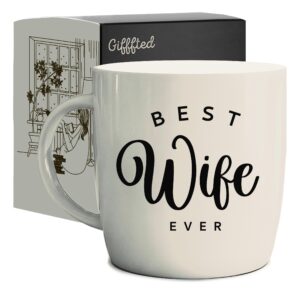 triple gifffted worlds best wife ever coffee mug and socks gifts for women from husband for valentines for her birthday wedding anniversary christmas mothers day, ceramic, cream, 380ml