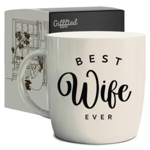 Triple Gifffted Worlds Best Wife Ever Coffee Mug and Socks Gifts For Women From Husband For Valentines For Her Birthday Wedding Anniversary Christmas Mothers Day, Ceramic, Cream, 380ML