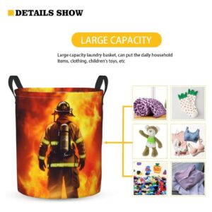 Delerain Firefighter Hero Laundry Basket, Waterproof Laundry Hamper with Handles, Collapsible Toy Bins Dirty Clothes Round Storage Basket for Home Bathroom Office Nursery, 16.5X13.8(S)