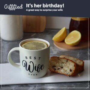 Triple Gifffted Worlds Best Wife Ever Coffee Mug and Socks Gifts For Women From Husband For Valentines For Her Birthday Wedding Anniversary Christmas Mothers Day, Ceramic, Cream, 380ML