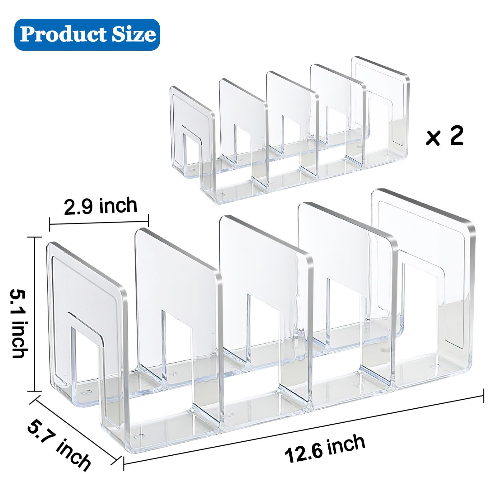 Lemical Clear Acrylic File Sorter 2 Pack Handbag Clutch Purse Organizer Acrylic Shelf Divider Drawer Organizers for Clothes Pouch Notebooks Stand Bookshelf Cooking Utensil (2Pack-4Sections)