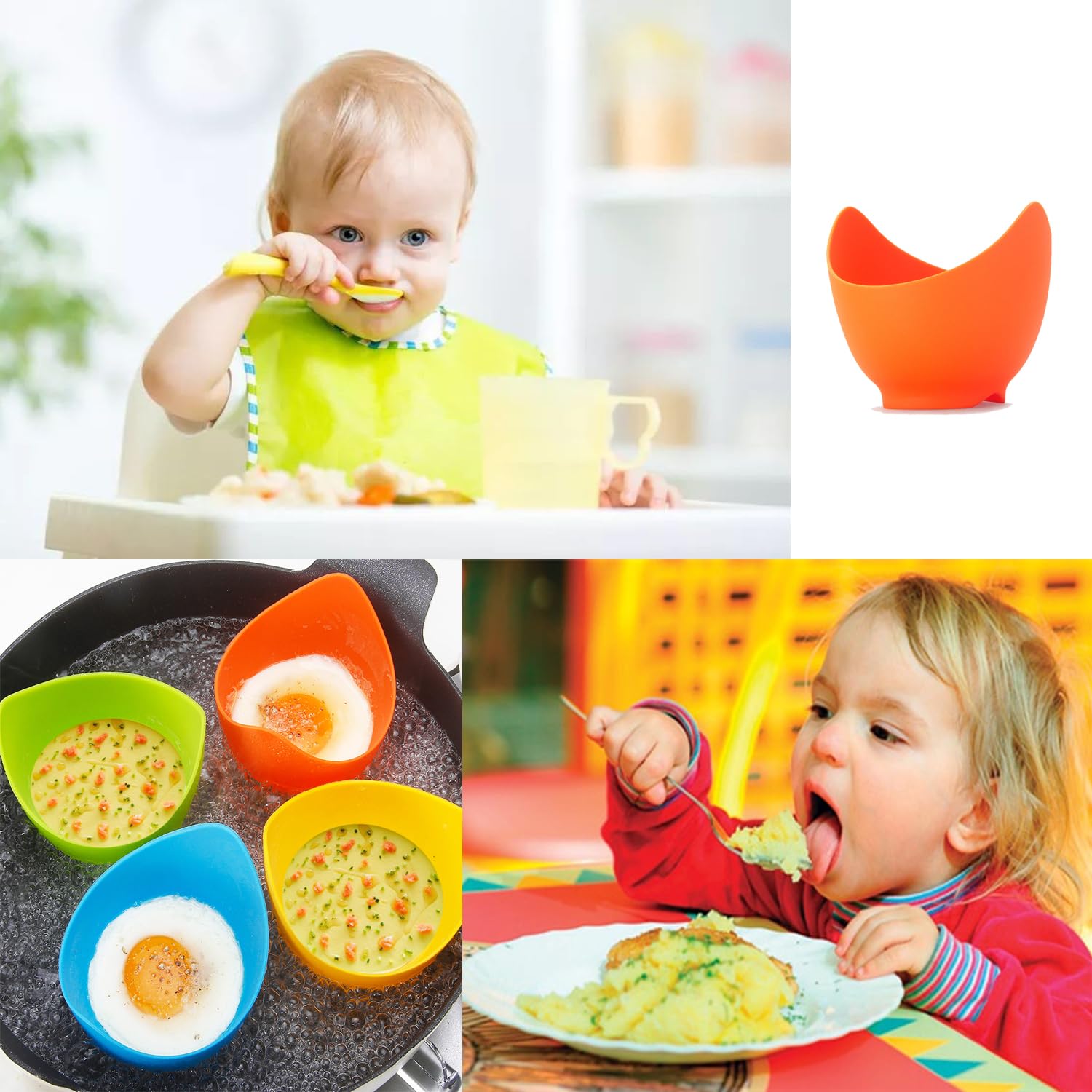 4pcs Silicone Egg Poacher Cups with BONUS Oil Brush, Nonstick Egg Poaching Cups for Air Fryer, Baking oven or Stovetop Egg Cooking, BPA Free.