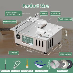 Huanyu Mini Table Saw 96W 9000RPM Hobby Electric Saw 7-Level Speed Adjustable 0-90 Angle 15MM Cutting Depth with Blade Model DIY Crafts Cutting Tool for Precision Cut Metal Wood Plastic Acrylic