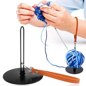 xangnier portable wrist yarn holder with leather wristlet strap,stainless steel yarn ball holder for crocheting on the go,yarn storage organizer knitting supplies crochet accessories and gadgets gift