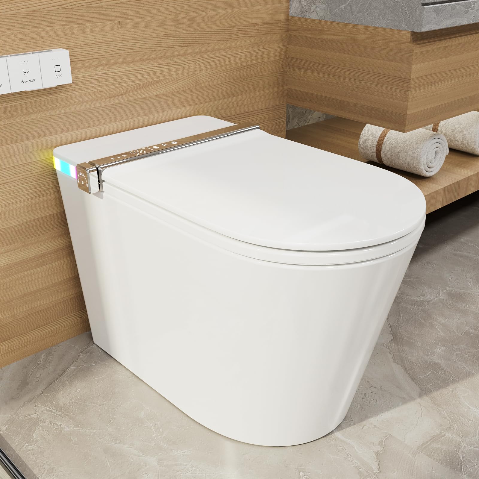 GivingTree Smart Toilet with Fully Functions,Microwave and Infrared Dual Touch-Free mode for Lid Opening and Closing, Dual cleaning Smart Bidet Toilet with Color Adjustable Ambient Lighting