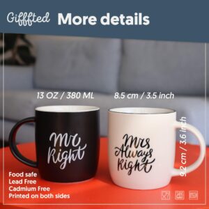 Triple Gifffted Mr Right Mrs Always Right Coffee Mugs Gifts Ideas for Couples, Wedding Anniversary, Engagement, Christmas, His & Hers, Bride and Groom, Parents, Newlyweds Bridal Shower, Ceramic 380ml