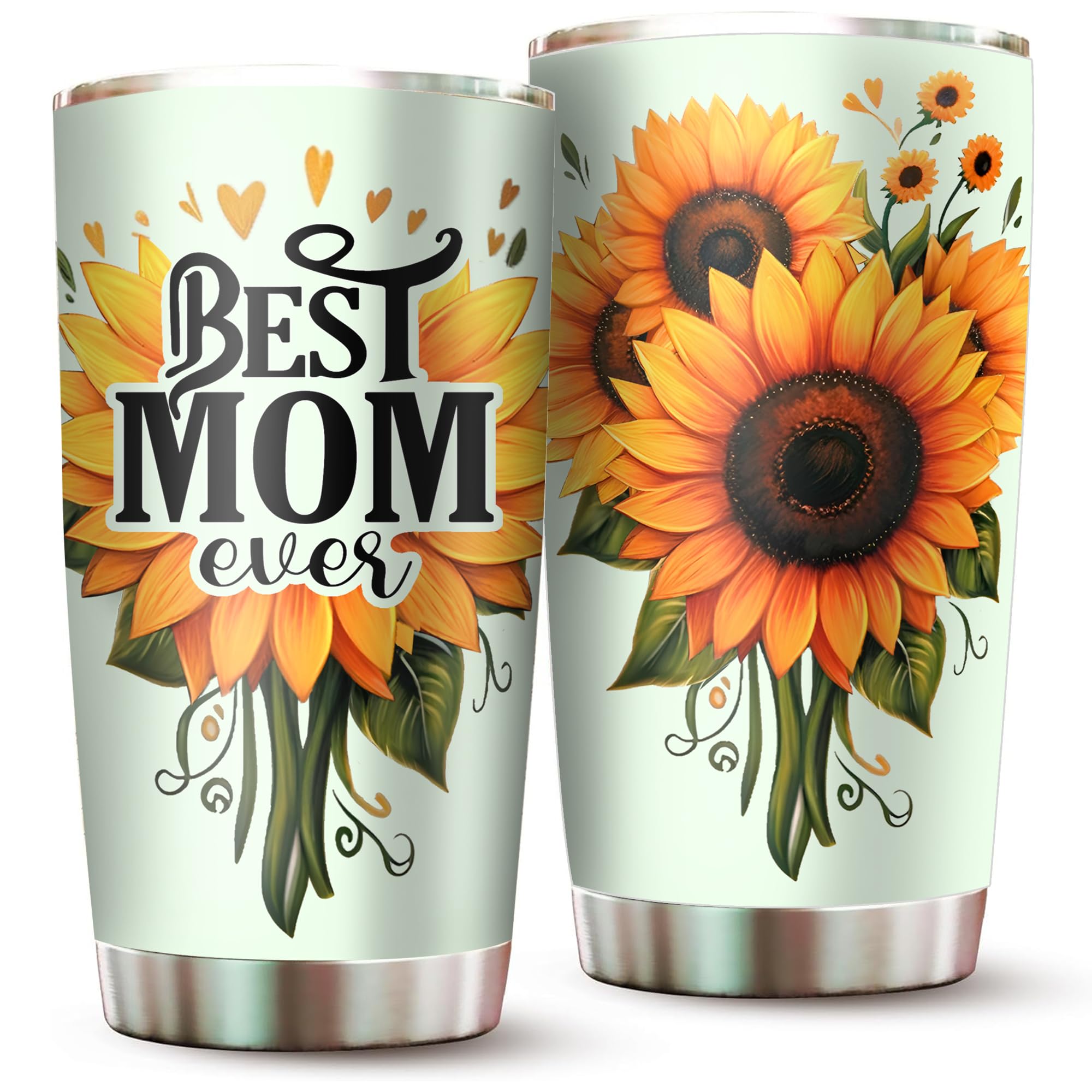 Best Mom Ever Mom Tumbler - Drinking Cup for Mom Gifts for Mom from Daughter Son Kids Mothers Day Cup - Worlds Best Mom Mug Mothers Birthday Sunflower Gifts for Women 20oz Stainless Steel Tumbler