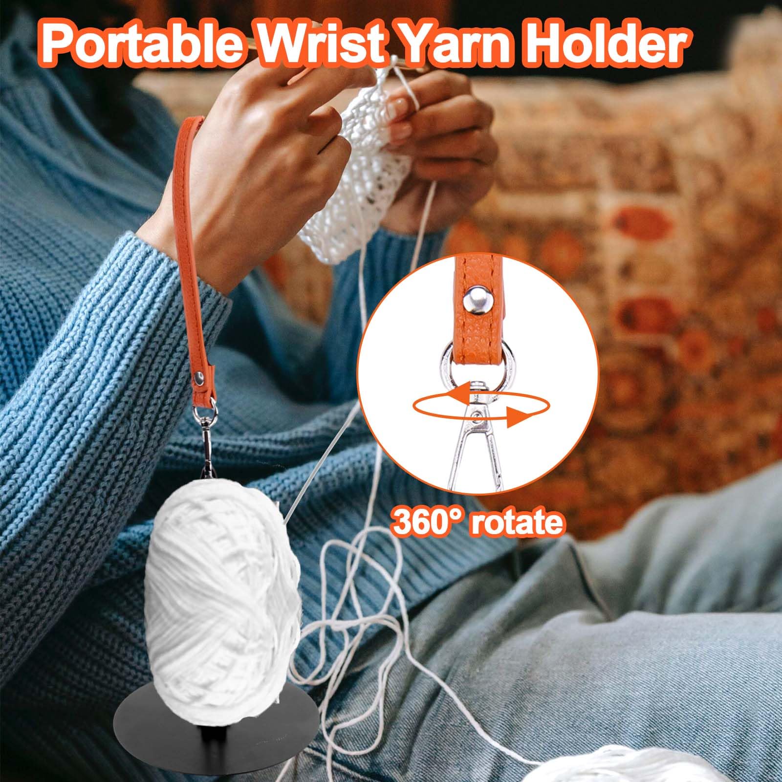 XANGNIER Portable Wrist Yarn Holder with Leather Wristlet Strap,Stainless Steel Yarn Ball Holder for Crocheting on The Go,Yarn Storage Organizer Knitting Supplies Crochet Accessories and Gadgets Gift