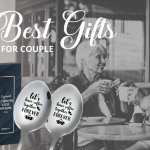 Coffee Spoons for Couples, 2 Pcs Stainless Steel Engraved Coffee Spoons, Coffee Lovers Gifts, Gift Ready Package, Let's Have Coffee Together Forever