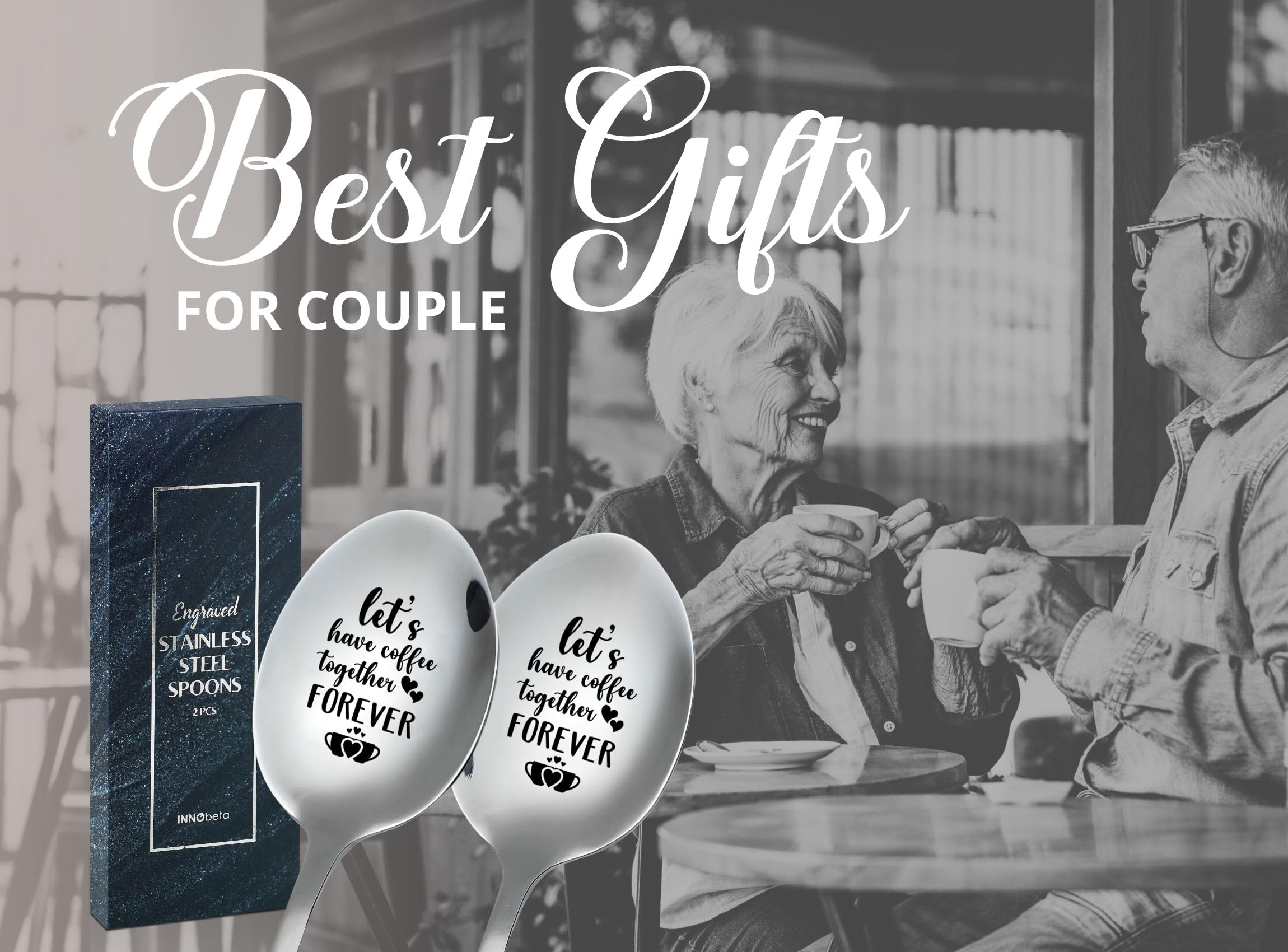 Coffee Spoons for Couples, 2 Pcs Stainless Steel Engraved Coffee Spoons, Coffee Lovers Gifts, Gift Ready Package, Let's Have Coffee Together Forever