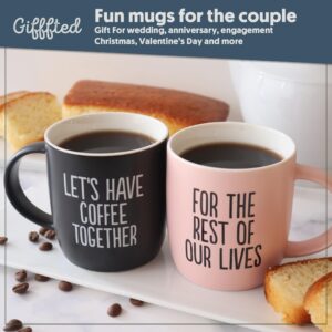 Triple Gifffted Let's Have Coffee Together Coffee Mug Set, Engagement Wedding Gifts for Couple, Bride and Groom Newlywed Bridal Shower, His and Hers, Mr and Mrs, Christmas, Valentine’s, Ceramic 380ML