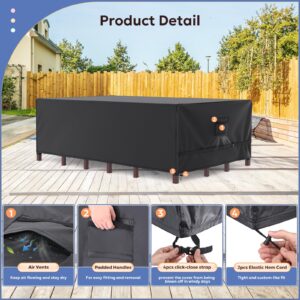 Patio Furniture Covers, Gorpche Outdoor Furniture Covers Waterproof, Tear-Resistant Patio Table and Chair Set Cover with Upgraded Fastener Windproof Buckle Straps, Heavy Duty, 90"L× 62"W×28"H, Black