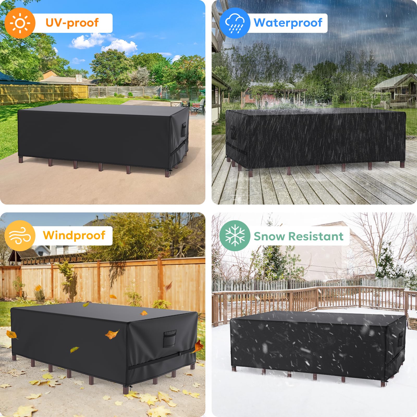 Patio Furniture Covers, Gorpche Outdoor Furniture Covers Waterproof, Tear-Resistant Patio Table and Chair Set Cover with Upgraded Fastener Windproof Buckle Straps, Heavy Duty, 90"L× 62"W×28"H, Black