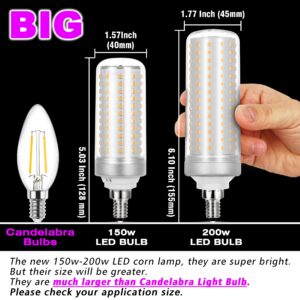 Big 1.77x 6.1 inch, E12 200w Equivalent LED Candelabra Bulbs C7,6000K Daylight Bright White,3000 lm T6 E12 20W LED Chandelier Light Bulbs for Ceiling Pendant Lighting Floor Lamp,Non-dimmable,3 Pack