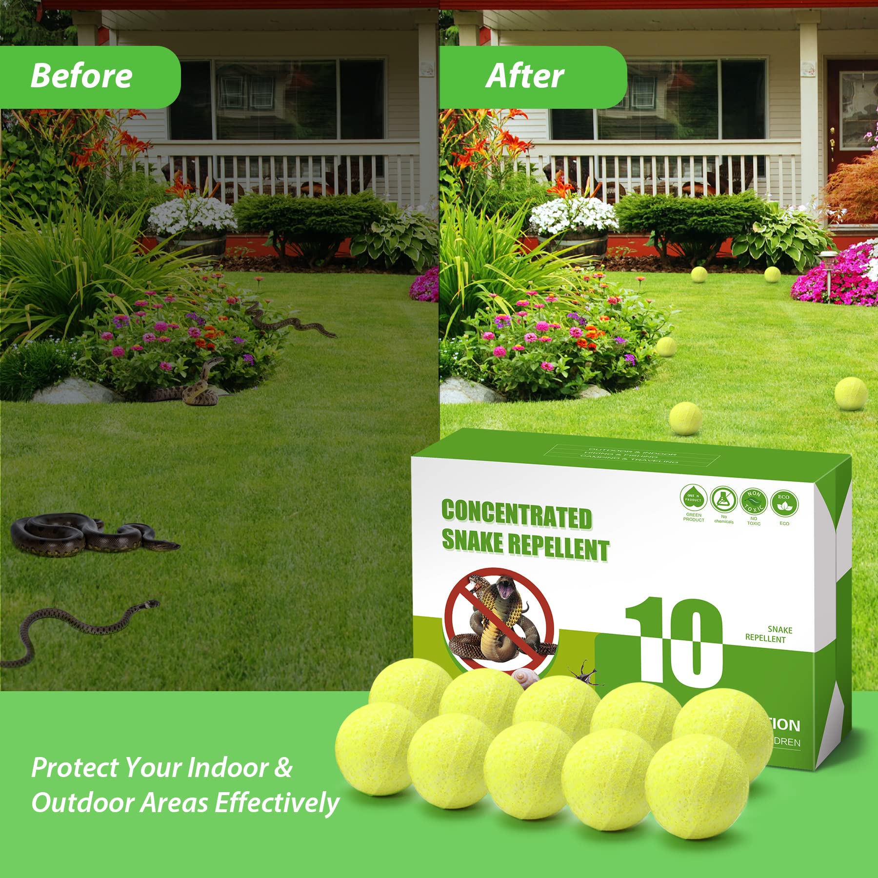 MAGIC CAT Snake Repellent for Yard, 10 Pack Natural Snake Away Repellent for Outdoor & Indoor Snake Pest Control, Powerful Anti-Snake Barrier Ball Pet Family Safe for Home Lawn Garden Camping Fishing