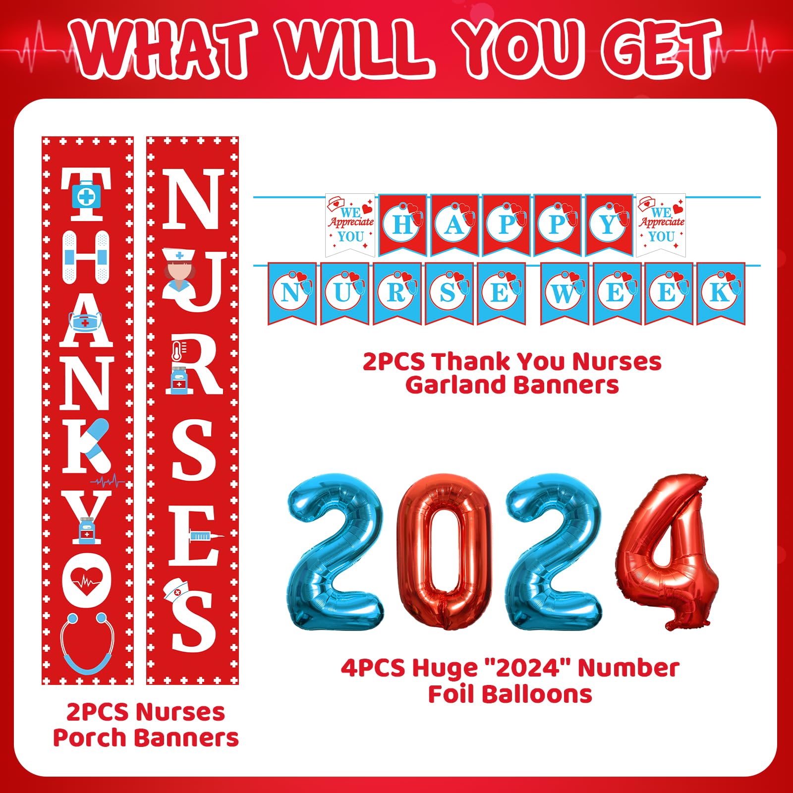 DMIGHT Nurses Week Decorations Set Include Thank You Nurses Porch Banners, Happy Nurses Week Banners, Hanging Swirls, Foil Balloons for Medical Party, RN Themed Party, Doctor Nursing Event Celebration