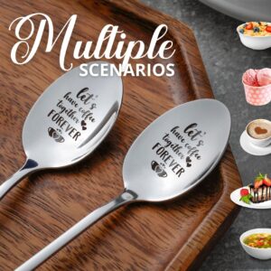 Coffee Spoons for Couples, 2 Pcs Stainless Steel Engraved Coffee Spoons, Coffee Lovers Gifts, Gift Ready Package, Let's Have Coffee Together Forever