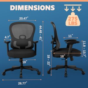 ELABEST Ergonomic Office Chair,Home Desk Chair with Mesh Back,Adjustable Lumbar Support,Built-in Springs Wide Seat,Executive Task Chair with 3-D Big Armrests,Tilt Function,Computer Desk Chair