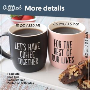 Triple Gifffted Let's Have Coffee Together Coffee Mug Set, Engagement Wedding Gifts for Couple, Bride and Groom Newlywed Bridal Shower, His and Hers, Mr and Mrs, Christmas, Valentine’s, Ceramic 380ML