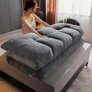 leoshi japanese floor mattress foldable roll up mattress futon mattress woolen fleece tatami mat for kids adult nap bunk yoga(color:100x200cm)