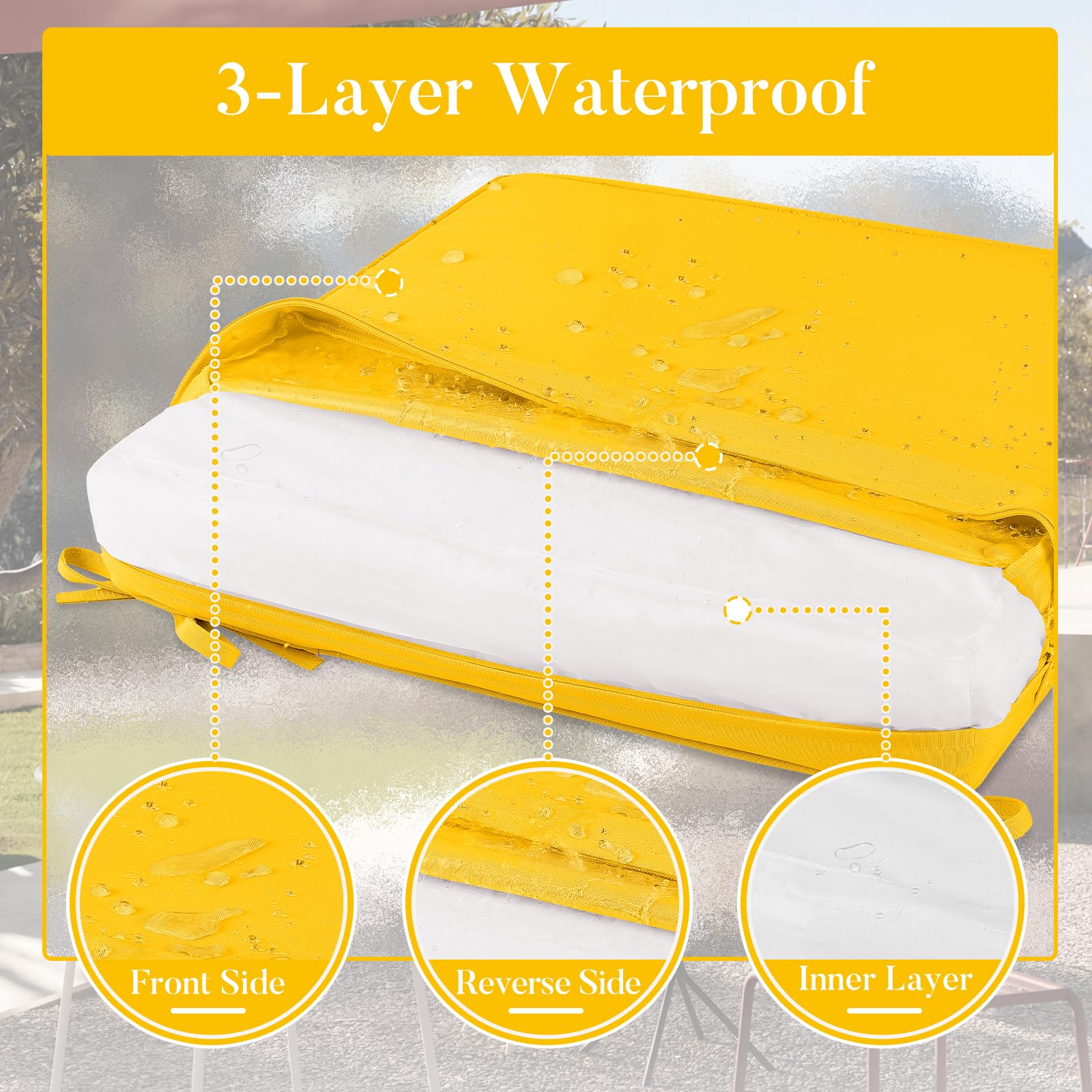 Basic Beyond Outdoor Chair Cushions for Patio Furniture, Waterproof Outdoor Seat Cushions Set of 4 19 x 19, Patio Chair Cushions Set of 4 with Ties and Handle, Yellow