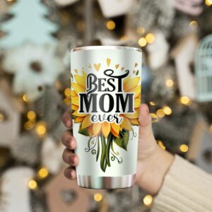 Best Mom Ever Mom Tumbler - Drinking Cup for Mom Gifts for Mom from Daughter Son Kids Mothers Day Cup - Worlds Best Mom Mug Mothers Birthday Sunflower Gifts for Women 20oz Stainless Steel Tumbler