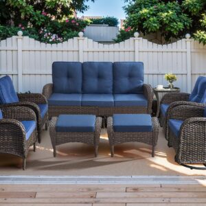 HUMMUH 8-Piece Outdoor Patio Furniture PE Wicker Patio Conversation Set,High Back Patio Couch with Ottomans Outdoor Chairs for Backyard,Porch,Deck