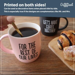 Triple Gifffted Let's Have Coffee Together Coffee Mug Set, Engagement Wedding Gifts for Couple, Bride and Groom Newlywed Bridal Shower, His and Hers, Mr and Mrs, Christmas, Valentine’s, Ceramic 380ML