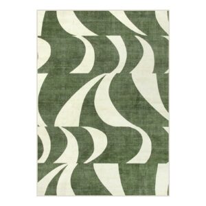 Lahome Abstract 5x7 Rug,Low-Pile Soft Green Rugs for Living Room,Retro Swirl Indoor Floor Carpet Washable for Dining Room Office Bedroom Entryway Non-Slip (5x7ft,Sage Green)