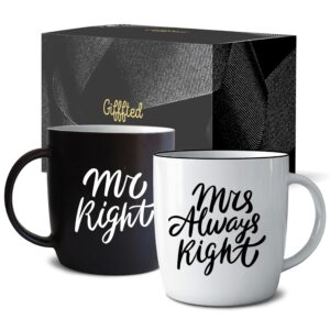 triple gifffted mr right mrs always right coffee mugs gifts ideas for couples, wedding anniversary, engagement, christmas, his & hers, bride and groom, parents, newlyweds bridal shower, ceramic 380ml